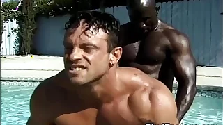Interracial poolside gay anal fucking