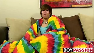 Emo twink jacking off his uncut cock and ass dildoing